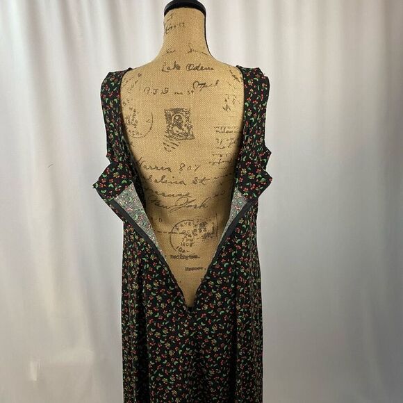 Vintage Cherry Print Dress Square Neck Midi Length Pin-Up Custom Made Women’s L - Picture 2 of 16